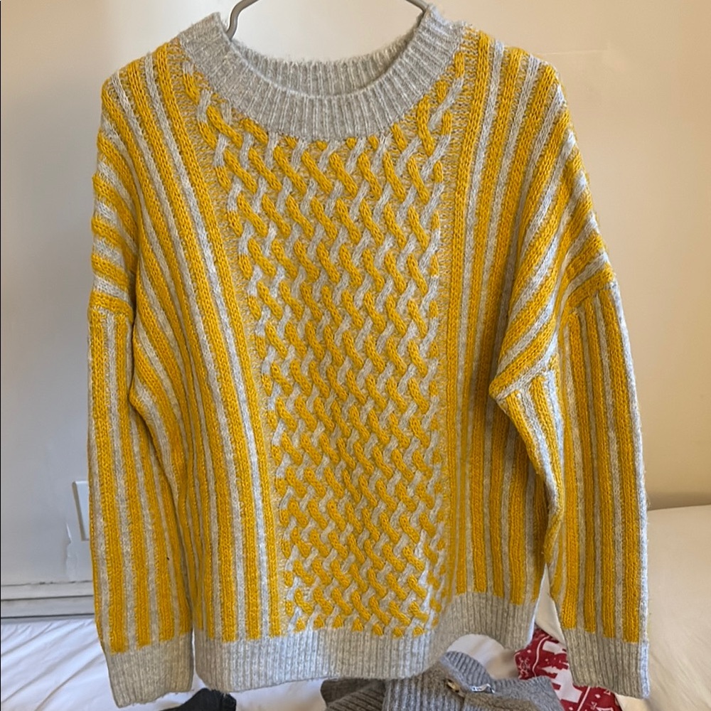 Yellow and Gray Cable Knit Sweater